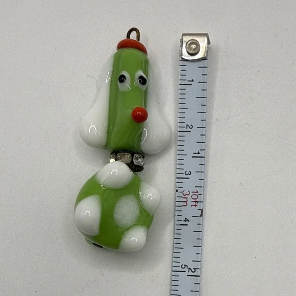 Vintage Blown Glass Dog Charm Pendant Rhinestone Collar
